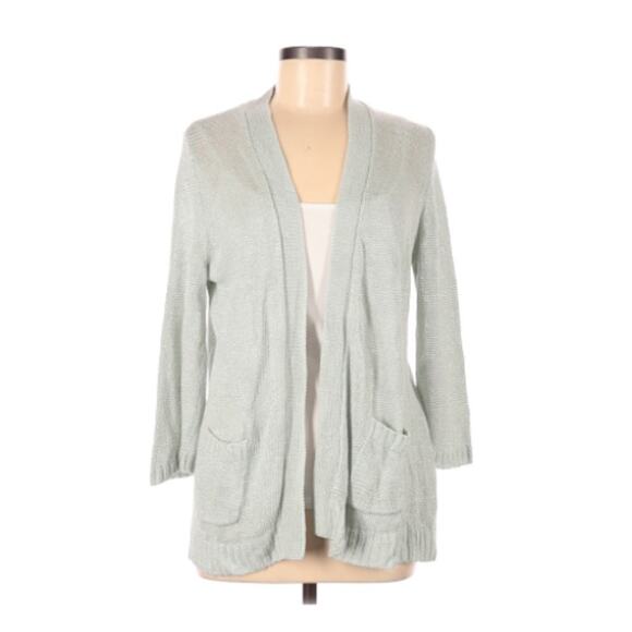 Chicos Mint Metallic Open Knit Cardigan Size 1/M - Picture 1 of 7